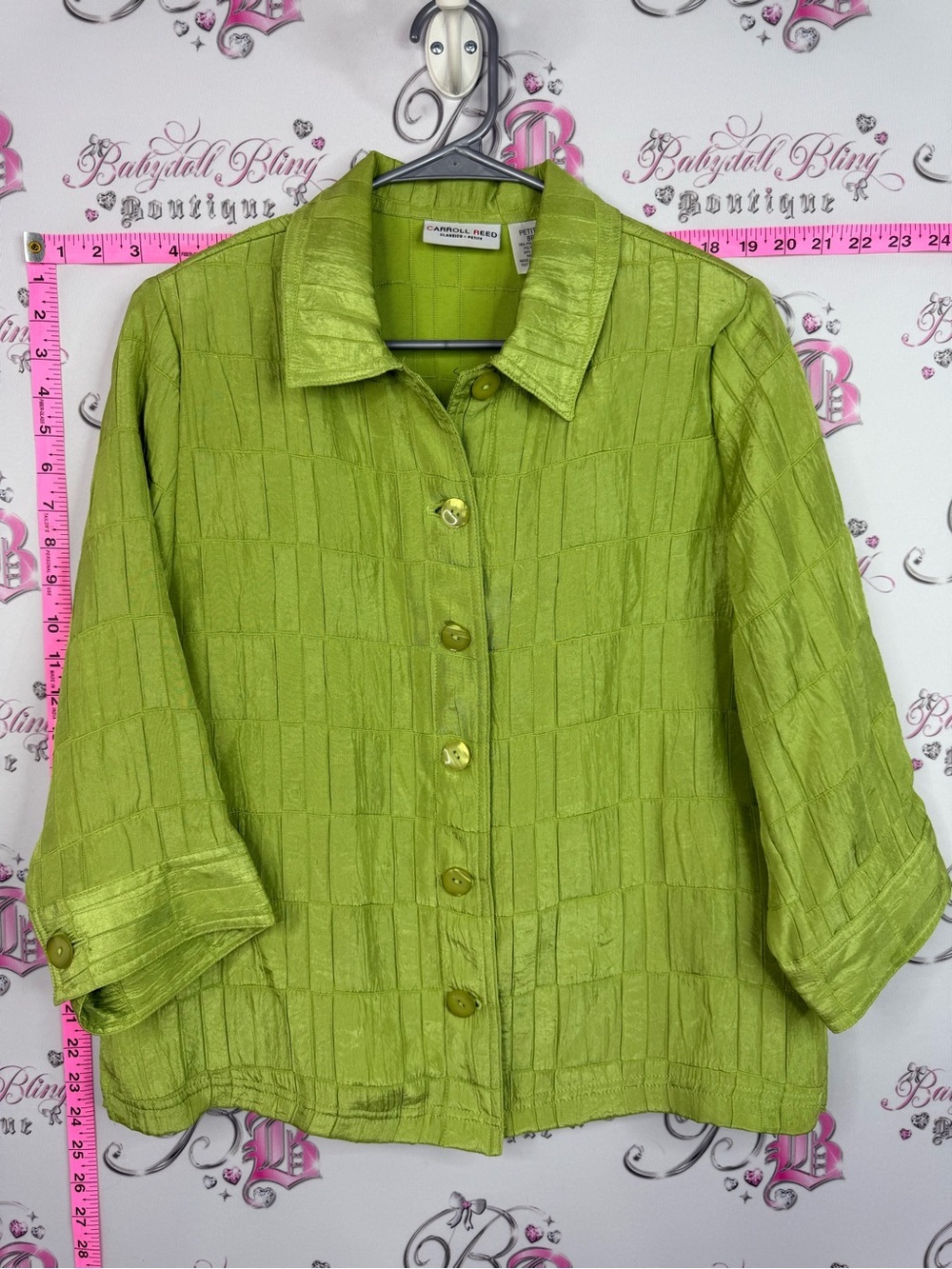 Carroll reed blazer cardigan Lime Green Textured Button-Front Women's Shirt